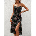 Polka Dot Print Suspender Dress ,Split Long Dress