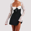 Y2K  Lace Long Sleeve Dress Corset Backless Lace Up